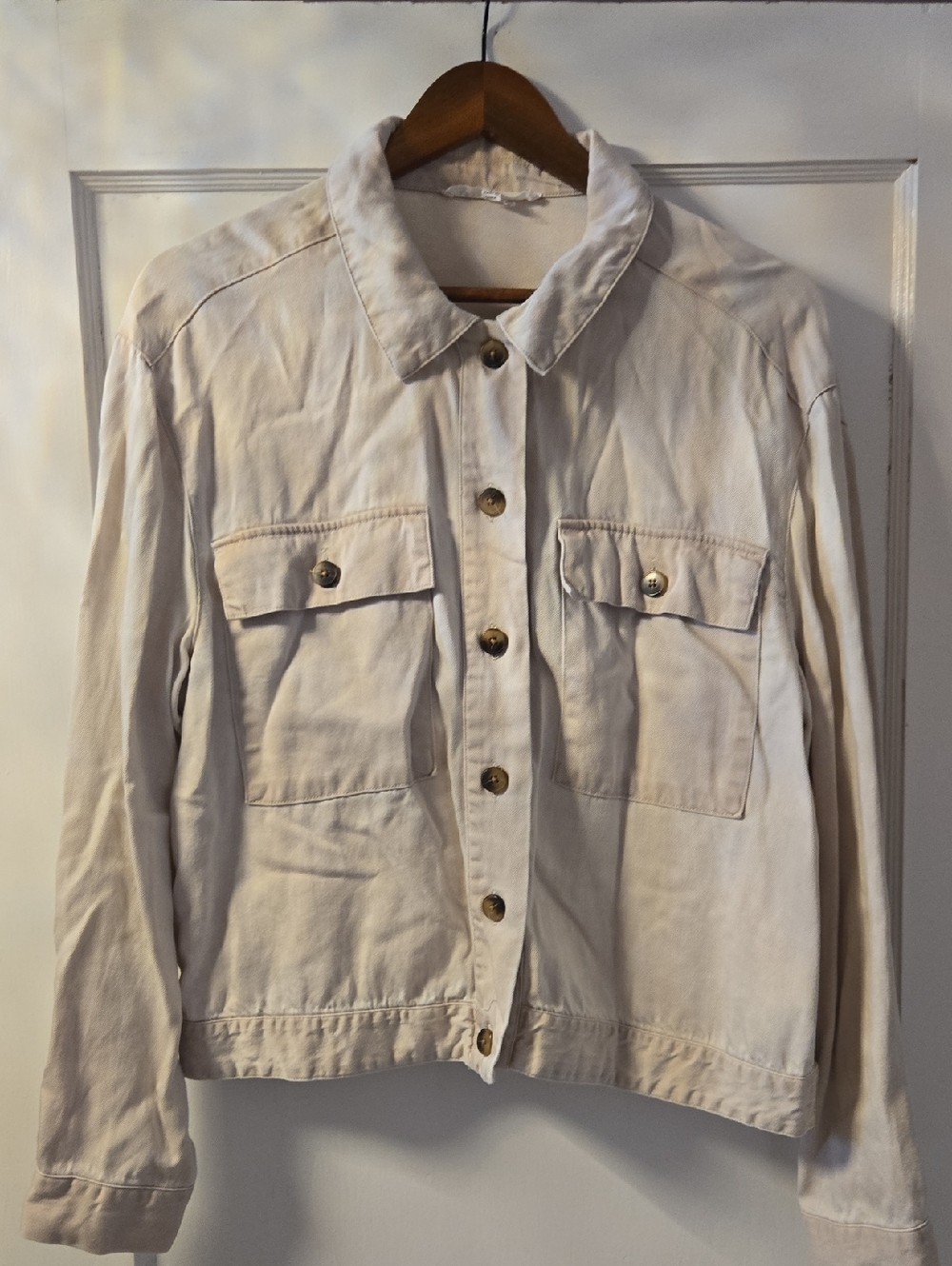 Jane and Delancey Off-White Cotton Jean Jacket with Chest Pockets